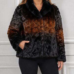 Eizzo Soft by Damselle mink Fur Jacket 4X Black Brown Copper Plus Size Coat